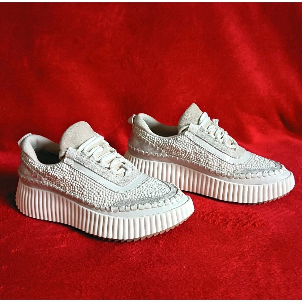 Dolce Vita Dolen Platform Sneakers Cream Whipstitch Womens Size 7.5 Glam Boho